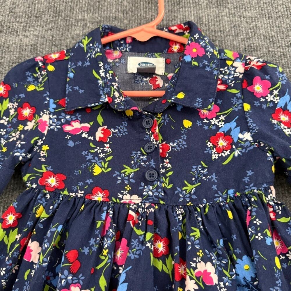 Old Navy Baby Toddler Girls Floral Shirt Dress Size 18-24 Months Navy Cotton - Picture 2 of 7